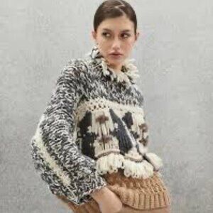 $12,000 BRUNELLO CUCINELLI HANDMADE MACRAME INTARSIA OPRA CASHMERE SWEATER S